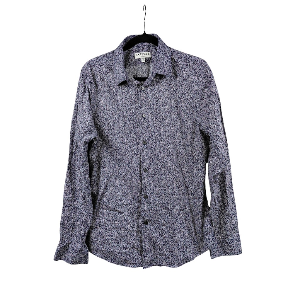 Express Mens Extra Slim Fit Button Down Shirt Blue‎ Floral Print Size Medium